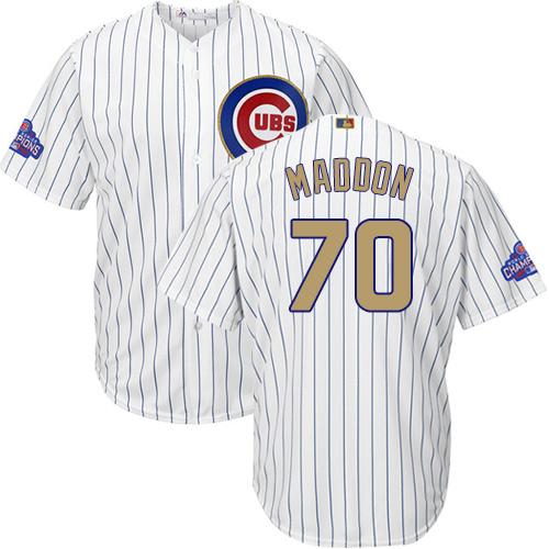 Cubs #70 Joe Maddon White(Blue Strip) Gold Program Cool Base Stitched MLB Jersey - Click Image to Close